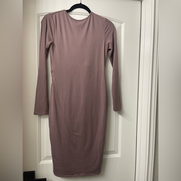 PinkBlush Dusty Mauve Draped Front Long Sleeve Maternity/Nursing Dress Small - Picture 3 of 6